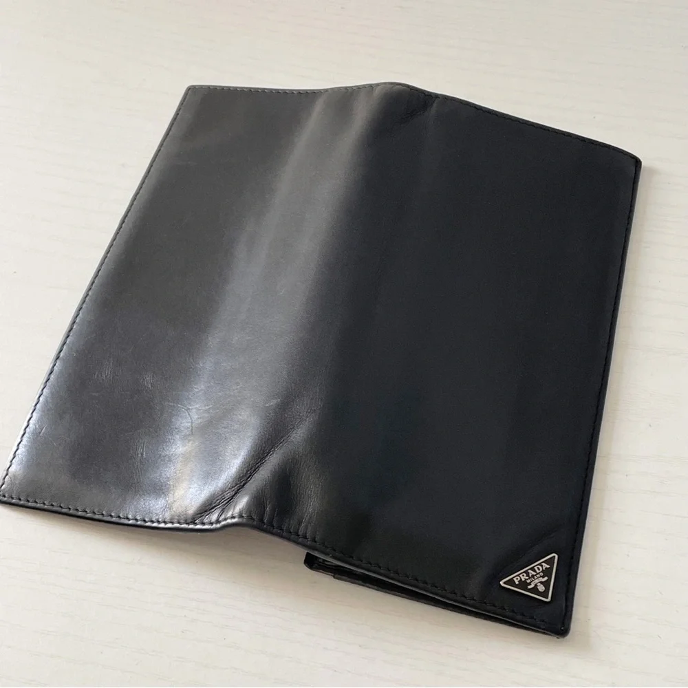 Prada black soft calfskin leather vertical breast pocket wallet